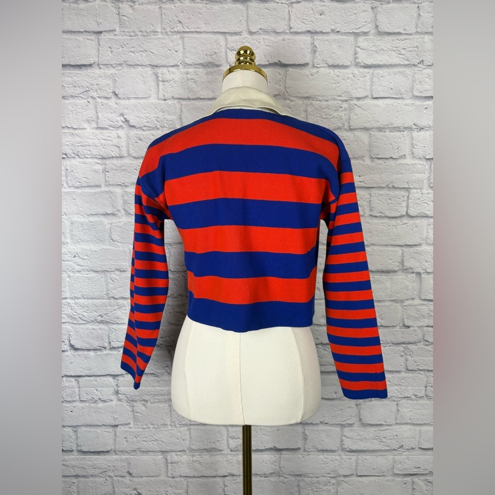 Zara Striped Knit Navy/Red Cardigan size S - Picture 6 of 8